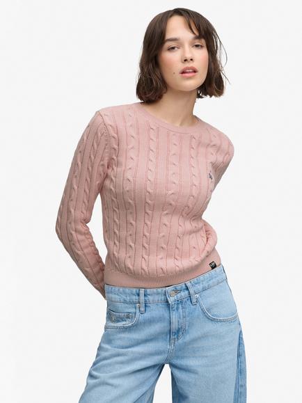 Superdry SD&CO Essentials Cable Knit Jumper, Pale Pink