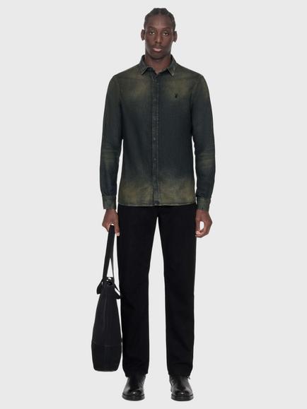 AllSaints Gleason Cotton Slim Fit Denim Shirt, Blue - view 2, Blue