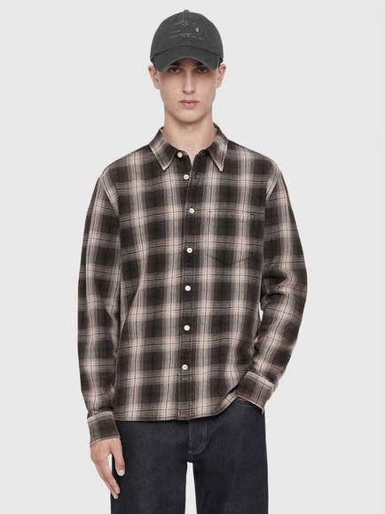 AllSaints Pure Cotton Long Sleeve Check Shirt, Brown, Brown