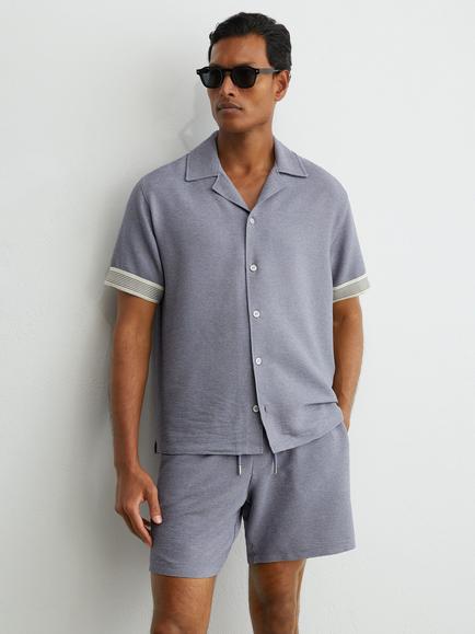 Reiss Dornie Cuban Short Sleeve Shirt, Airforce Blue, Airforce Blue