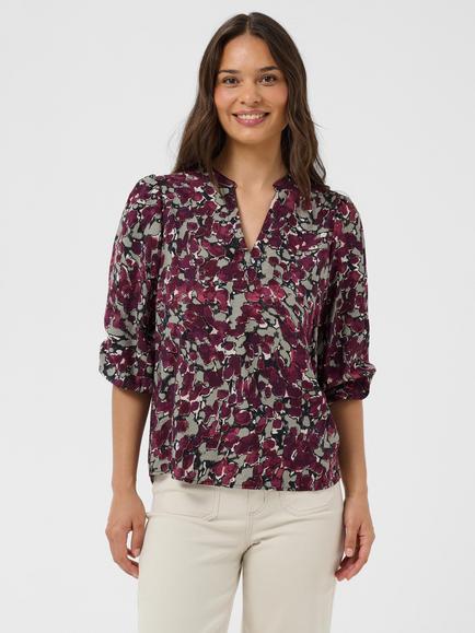 KAFFE Kasirena Abstract Print V-Neck Puff Sleeve Blouse, Fudge/Multi, Fudge/Multi