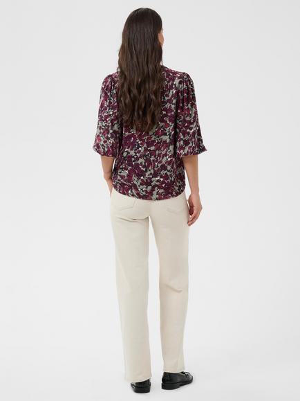 KAFFE Kasirena Abstract Print V-Neck Puff Sleeve Blouse, Fudge/Multi - view 2, Fudge/Multi