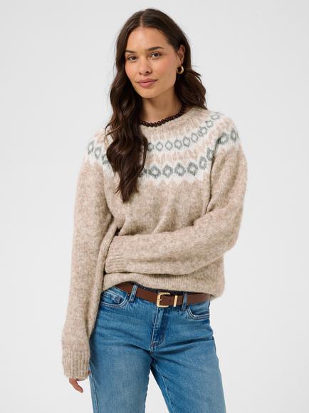 KAFFE Kaberta Soft Yoke Knit Jumper, Beige/Grey, Beige/Grey