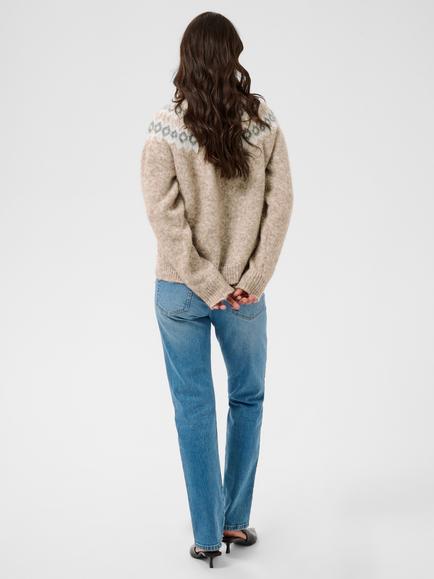 KAFFE Kaberta Soft Yoke Knit Jumper, Beige/Grey - view 2, Beige/Grey
