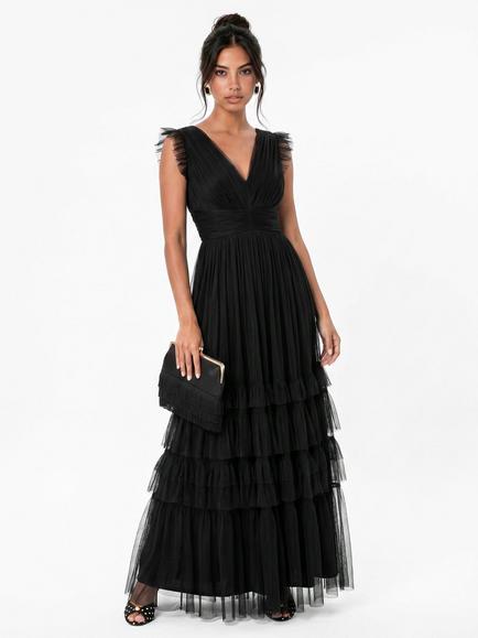 Anaya With Love Flutter Sleeve Ruffle Maxi Dress, Black