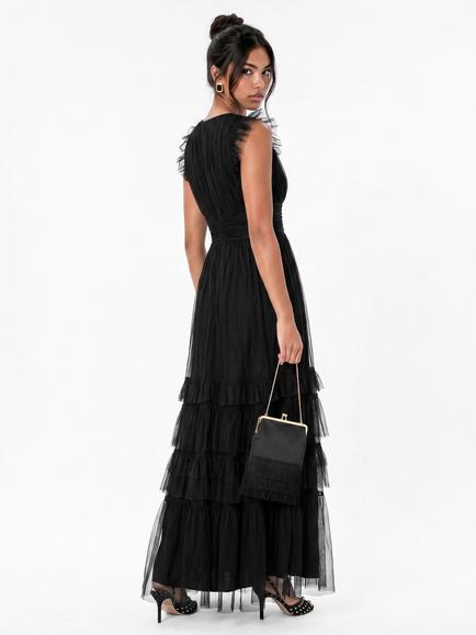 Anaya With Love Flutter Sleeve Ruffle Maxi Dress - view 2, Black