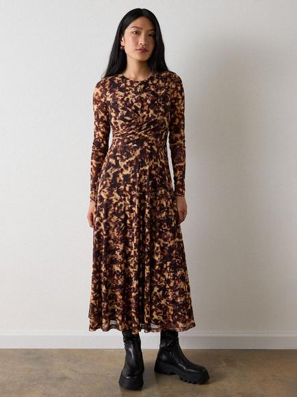 Whistles Petite Abstract Animal Print A-Line Midi Dress, Brown/Multi, Brown/Multi