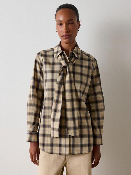 Whistles Detachable Scarf Check Shirt, Brown/Multi, Brown/Multi