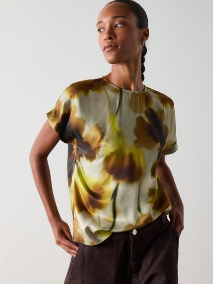 Whistles Floral Stem Blouse containing LENZING™ ECOVERO™ Viscose, Yellow/Multi, Yellow/Multi