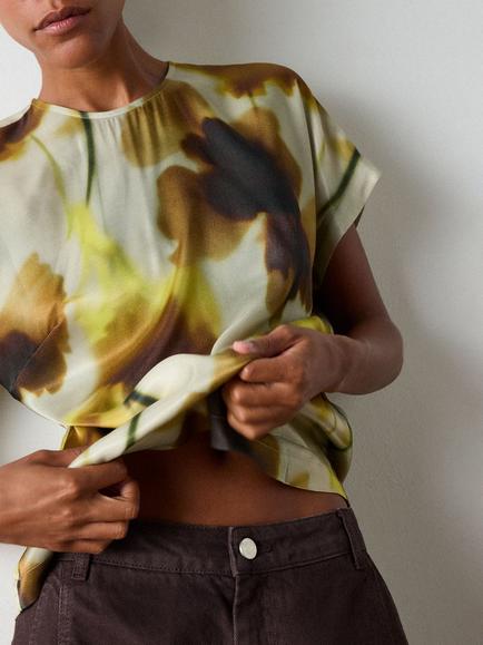 Whistles Floral Stem Blouse containing LENZING™ ECOVERO™ Viscose, Yellow/Multi - view 2, Yellow/Multi