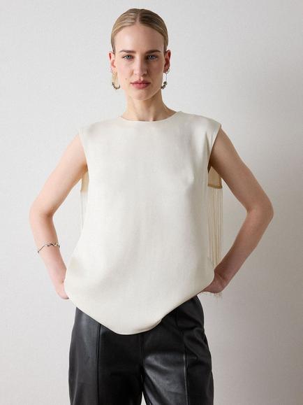 Whistles Fringe Back Sleeveless Blouse, Ivory, Ivory