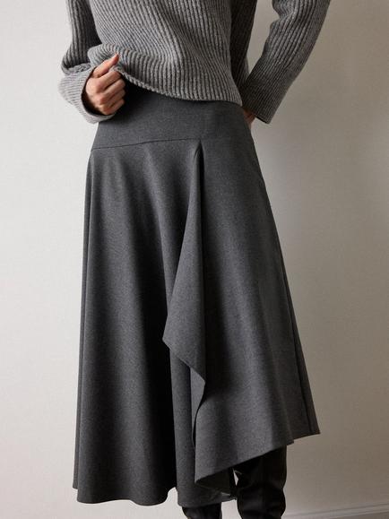 Whistles Draped Asymmetric Midi Skirt, Grey, Grey