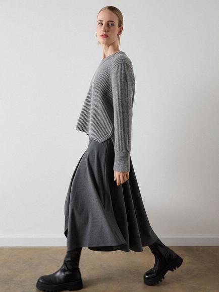 Whistles Draped Asymmetric Midi Skirt, Grey - view 2, Grey