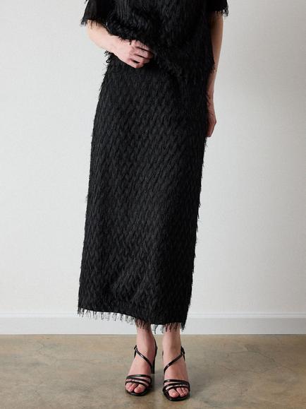 Whistles Fringe Textured Midid Skirt, Black - view 2, Black
