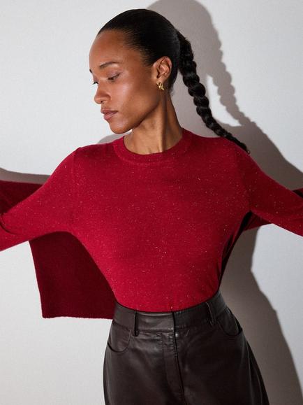 Whistles Annie Sparkle Crew Neck Jumper, Dark Red - view 2, Dark Red