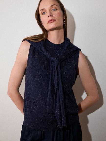 Whistles Annie Sparkle Sleeveless Tank Top, Navy, Navy