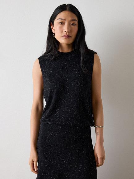 Whistles Annie Fine Knit Sparkly Crew Neck Vest, Black, Black