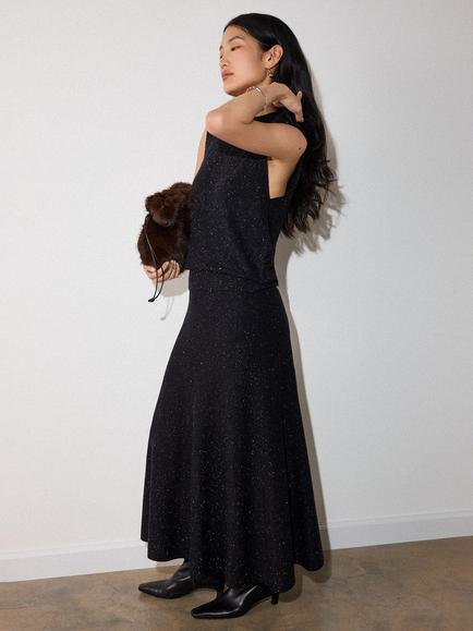 Whistles Annie Fine Knit Sparkly Crew Neck Vest, Black - view 2, Black