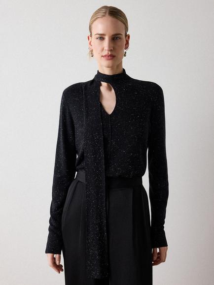 Whistles Annie Sparkly Shawl Neck Jumper, Black, Black