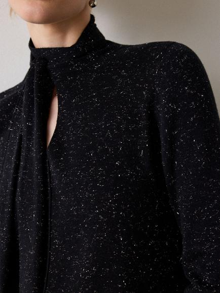 Whistles Annie Sparkly Shawl Neck Jumper, Black - view 2, Black