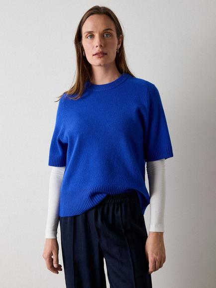 Whistles Wool Knitted T-Shirt, Blue, Blue