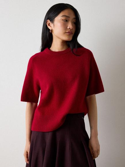 Whistles Pure Wool Knitted T-Shirt, Dark Red, Dark Red