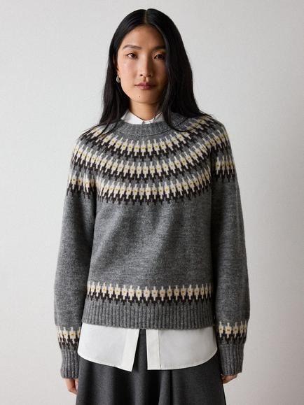 Whistles Wool Blend Fairisle Jumper, Grey/Multi, Grey/Multi