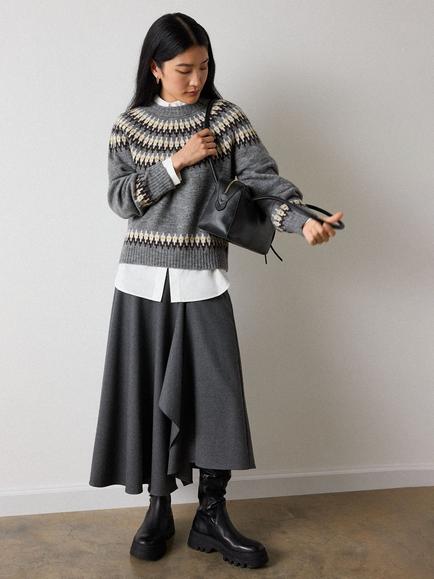 Whistles Wool Blend Fairisle Jumper, Grey/Multi - view 2, Grey/Multi