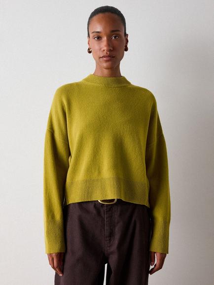 Whistles Pure Wool Seam Crew Neck Jumper, Yellow, Yellow