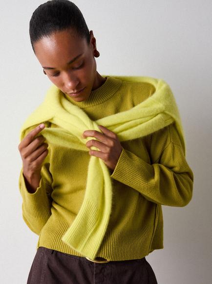 Whistles Pure Wool Seam Crew Neck Jumper, Yellow - view 2, Yellow
