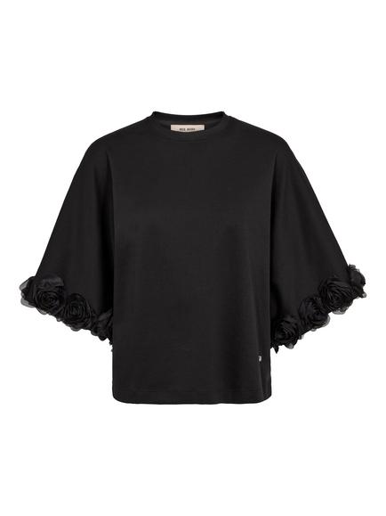 MOS MOSH Cotton Jersey Rosette Applique T-Shirt, Black, Black