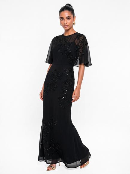 Maya Deluxe Floral Embellished Maxi Dress, Black, Black