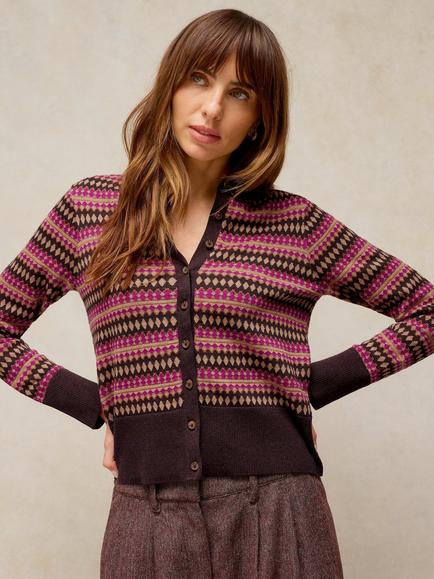 White Stuff Lois Cotton Fair Isle Cardigan, Pink/Multi, Pink/Multi