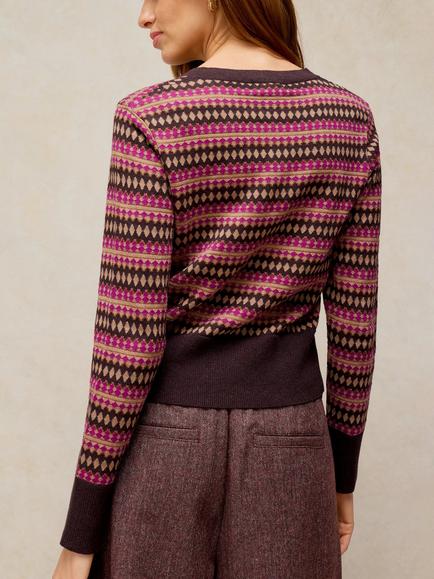 White Stuff Lois Cotton Fair Isle Cardigan, Pink/Multi - view 2, Pink/Multi