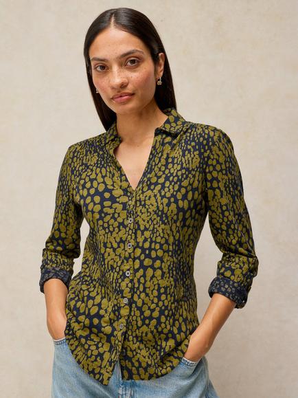 White Stuff Annie Cotton Abstract Print Shirt, Green/Multi, Green/Multi