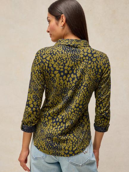 White Stuff Annie Cotton Abstract Print Shirt, Green/Multi - view 2, Green/Multi