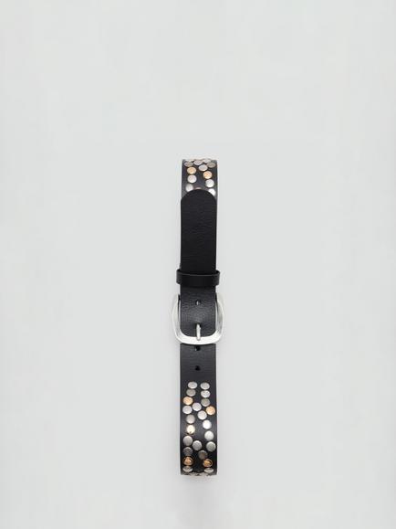 Mango Studded Leather Belt, Black - view 2, Black