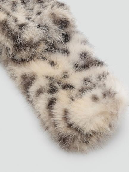 Mango Faux Fur Animal Print Wrap Scarf, Raw - view 2, Raw