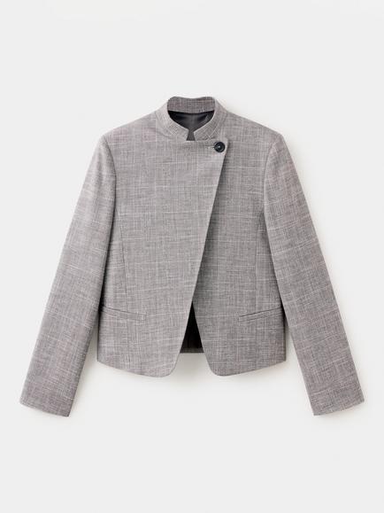 Mango Mandarin Collar Cropped Blazer, Brown, Brown