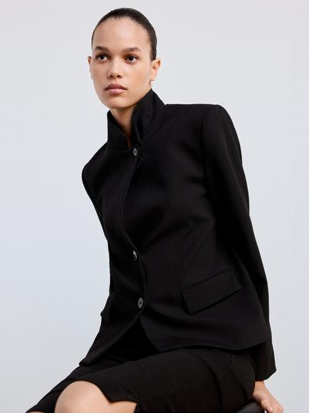 Mango Mandarin Collar Blazer, Black, Black