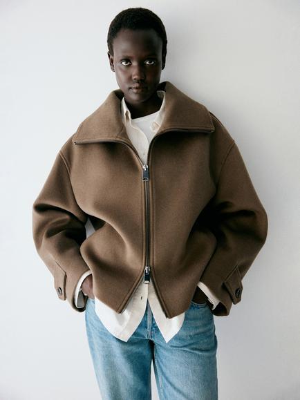 Mango High Neck Bomber Jacket, Taupe, Taupe