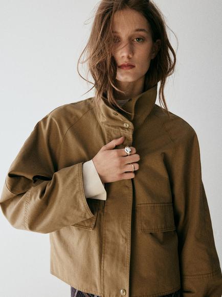 Mango Structured Funnel Neck Cropped Jacket, Beige, Beige