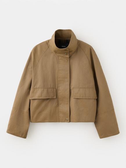Mango Structured Funnel Neck Cropped Jacket, Beige - view 2, Beige
