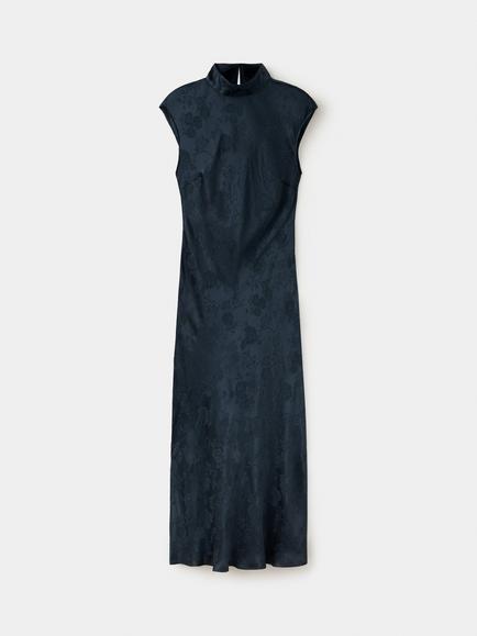 Mango Mandarin Collar Cap Sleeves Maxi Dress, Navy, Navy