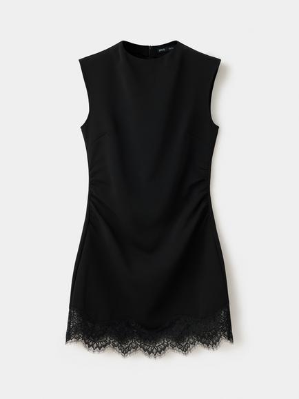Mango Scallop-Hem Mini Dress, Black, Black