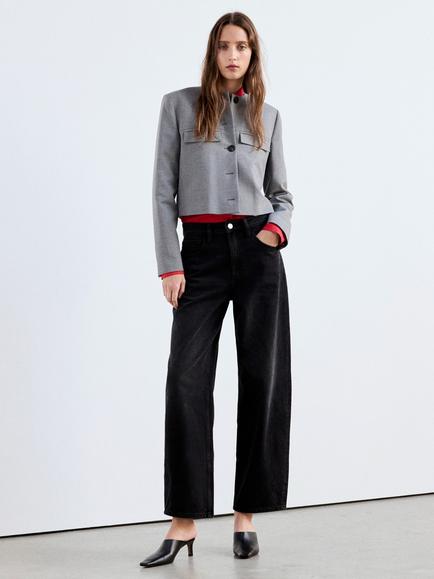 Mango Mid-Rise Barrel Jeans, Black, Black