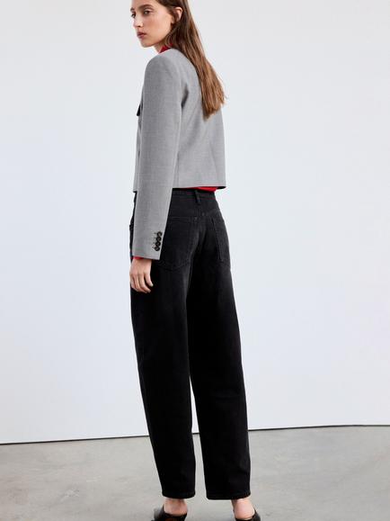 Mango Mid-Rise Barrel Jeans, Black - view 2, Black