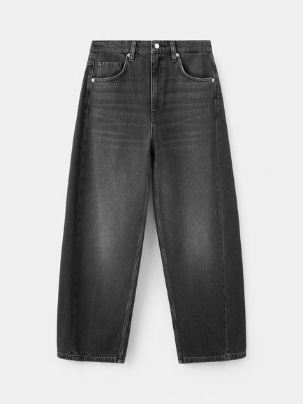 Mango High Rise Barrel Leg Cropped Jeans, Black
