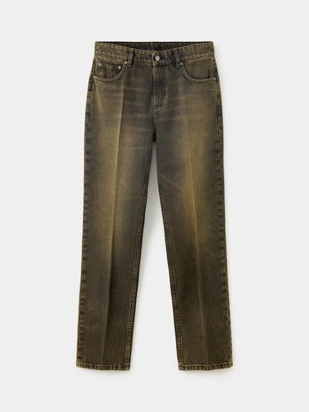 Mango Mid-Rise Straight Pressed Crease Jeans, Black, Black