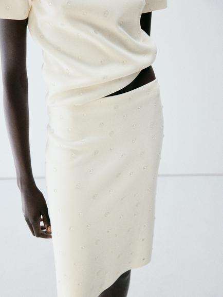 Mango Embellished Waist Detail Pencil Skirt, Raw, Raw